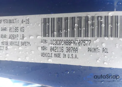 2015 Chrysler 200 Limited z USA, uszkodzony, nr VIN 1C3CCCAB8FN707577